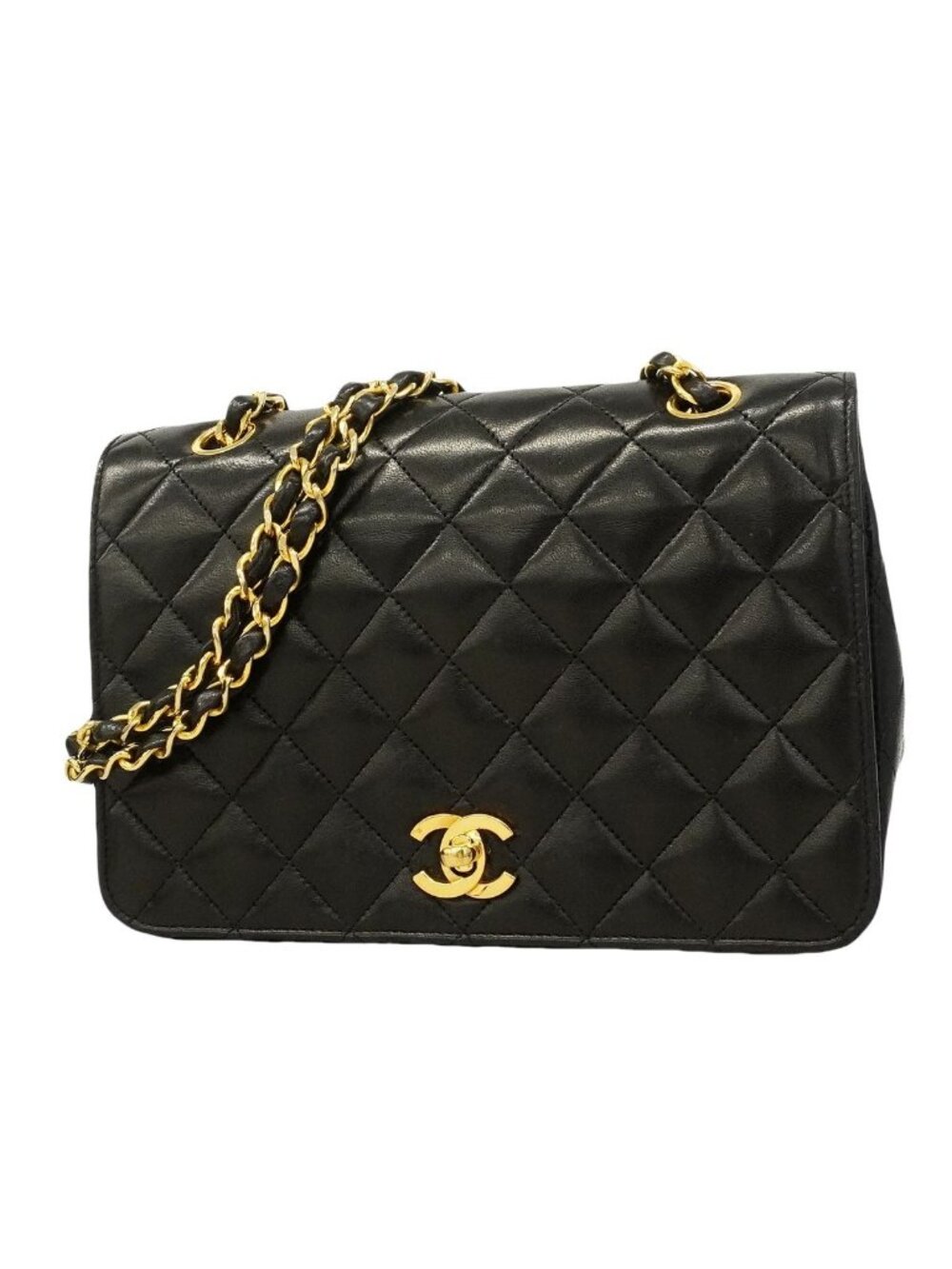 Chanel Shoulder Bag Quilted Lambskin Black Gold
